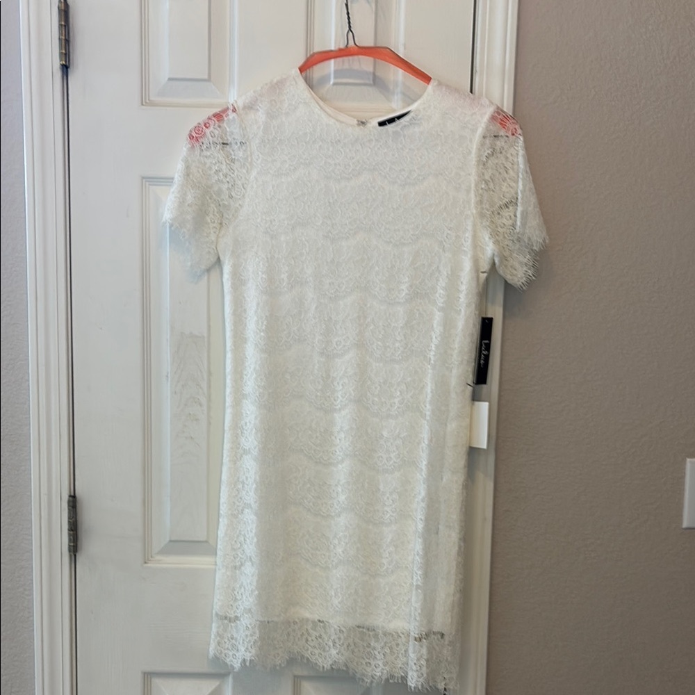 White Lace Short Sleeve Dress